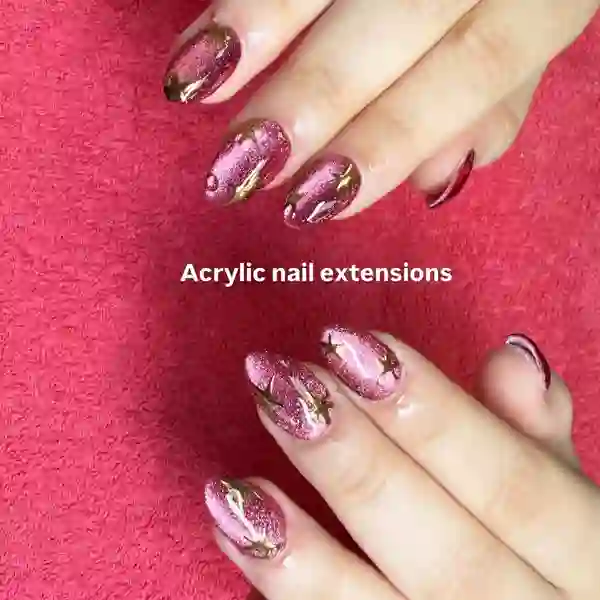 Pink glitter cat-eye acrylic nail set by Priya's Nail and Beauty