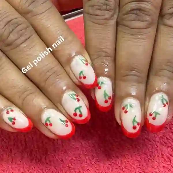 Cherry design gel polish French nails