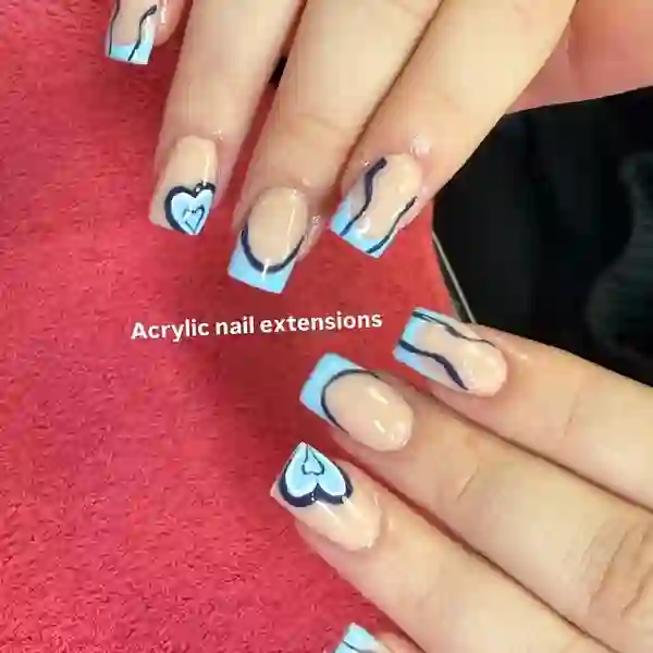 Blue and white swirl heart nail art